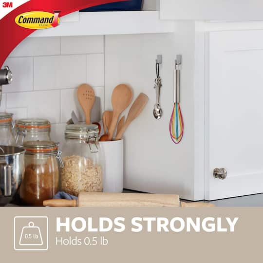 Command™ Small Decorative Metal Hooks, Stainless Steel